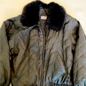Quilted bomber jacket with detachable fur collar